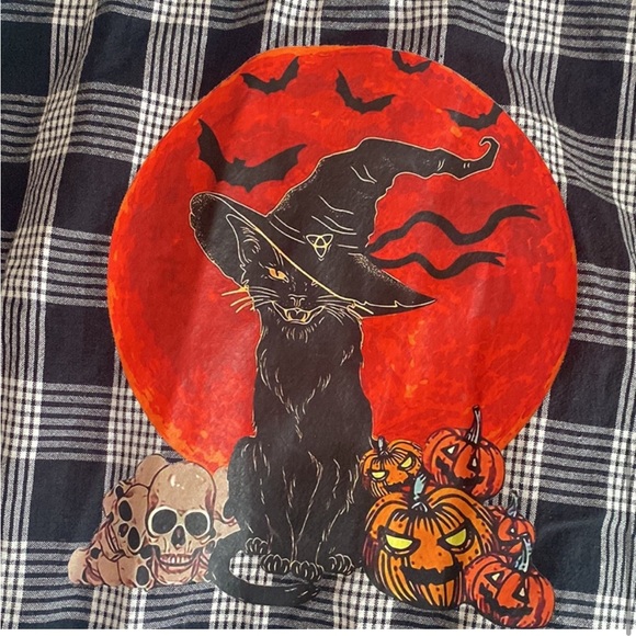 HALLOWEEN Witchy Cats Hi-Lo Ruffle Plaid Shirt - Picture 2 of 8